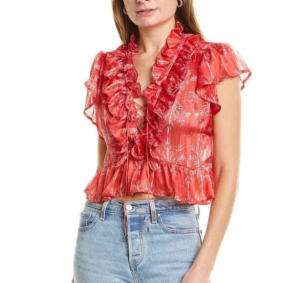 Sabina Musayev Red Ruffle Babydoll Top Short Lace Front - Picture 1 of 9